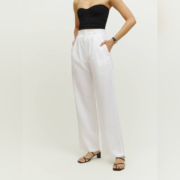 Reformation Petites Mason Linen Pant White - Size 0P - Picture 2 of 3
